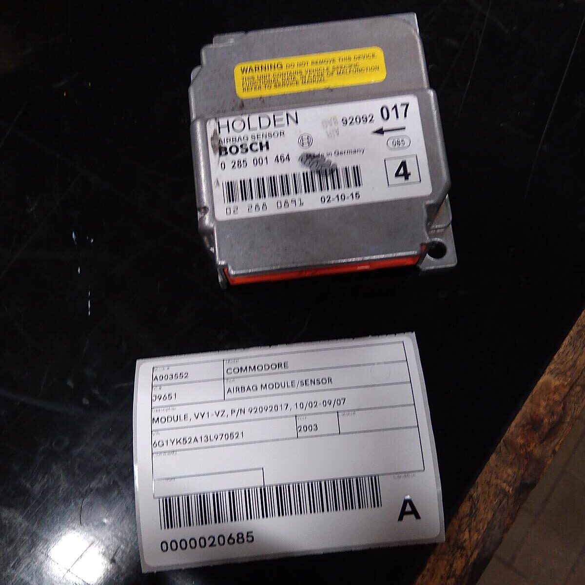 2003 HOLDEN COMMODORE AIRBAG MODULE/SENSOR