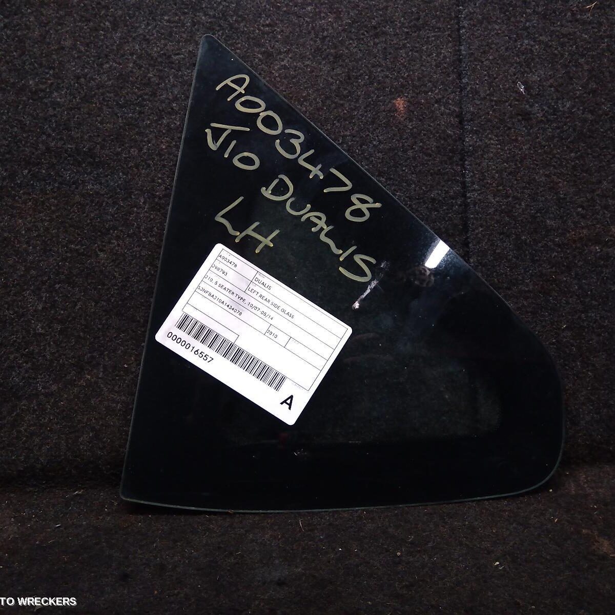 2010 NISSAN DUALIS Left Rear Side Glass